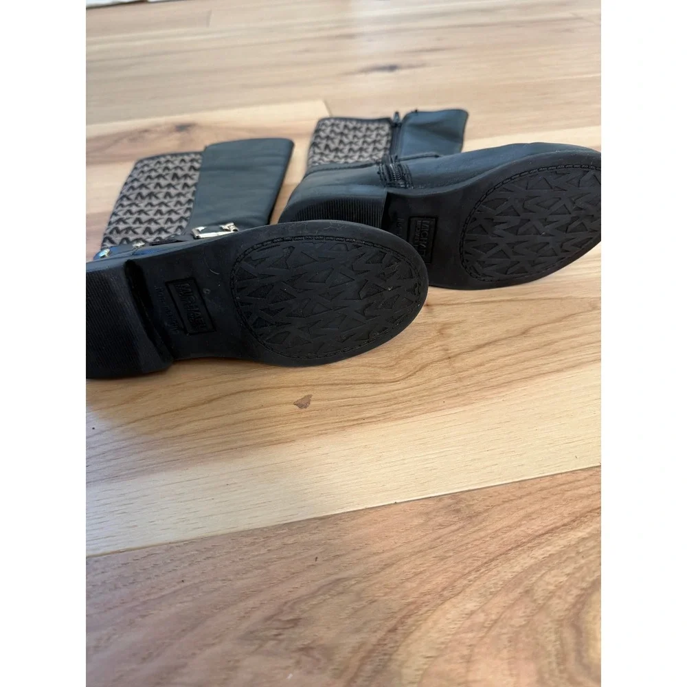 Michael Kors Emma Maude Boots Girls Size 2 Black Tan Monogram Riding Buckle